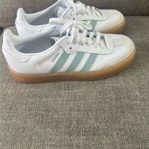 adidas White Sneakers with Mint Green Stripes
